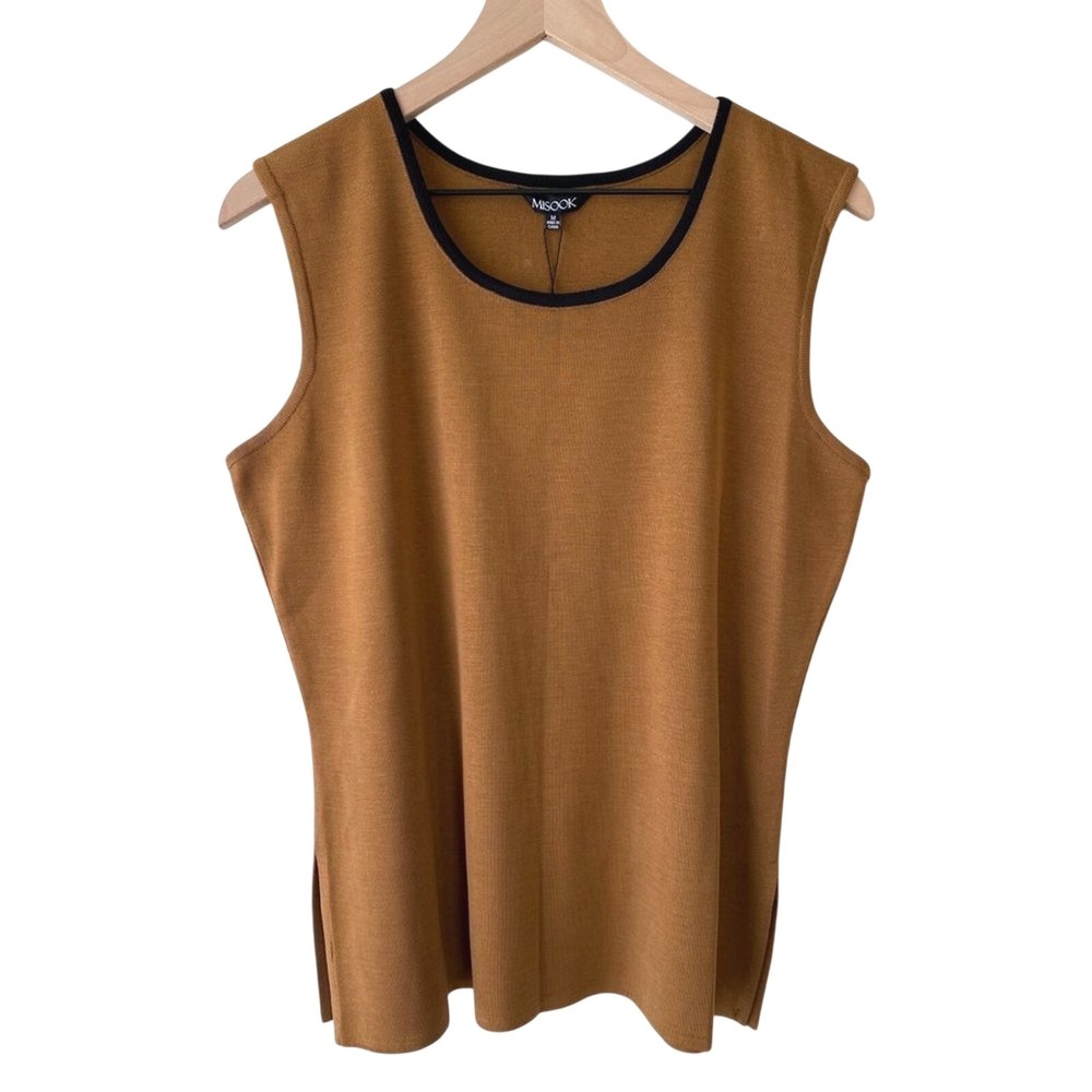 New Misook Womens Top M Brown Sleeveless Acrylic Knit Minimalist‎ Office